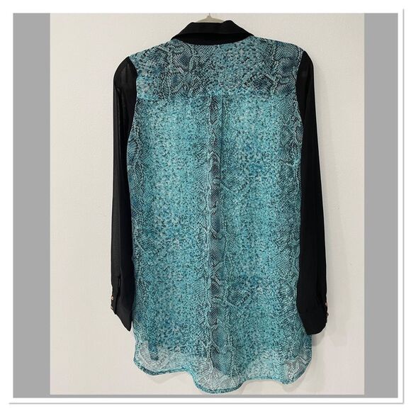 BCBG Button Up Blouse Top Women'sSheer Long Sleeve, Size Medium - Picture 6 of 7